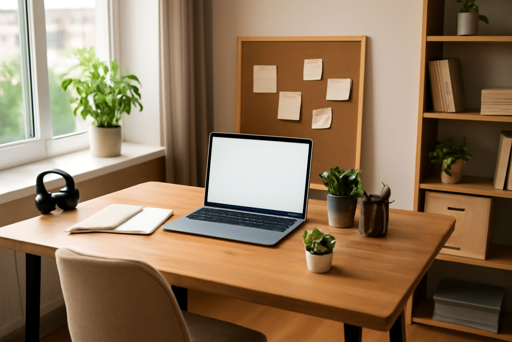 Home office setup to stay productive while working from home.
